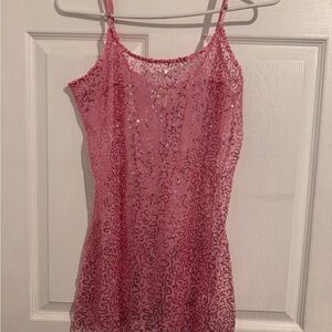 Belle Du Jour Pink Sequin Lace Slip Top